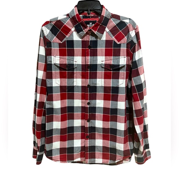 Express Other - Express Men's Maroon/ White Plaid Button Up Fitted Shirt Size M Front Pockets